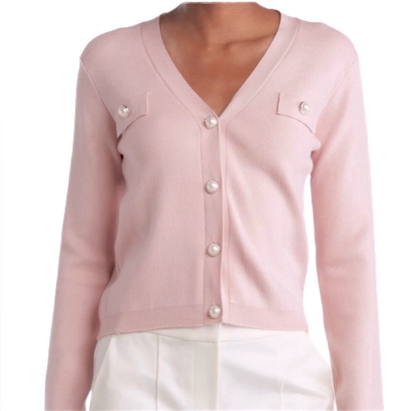 T Tahari Sweaters - T Tahari Pink Cardigan Sweater V-Neck Pearl Buttons Size XS